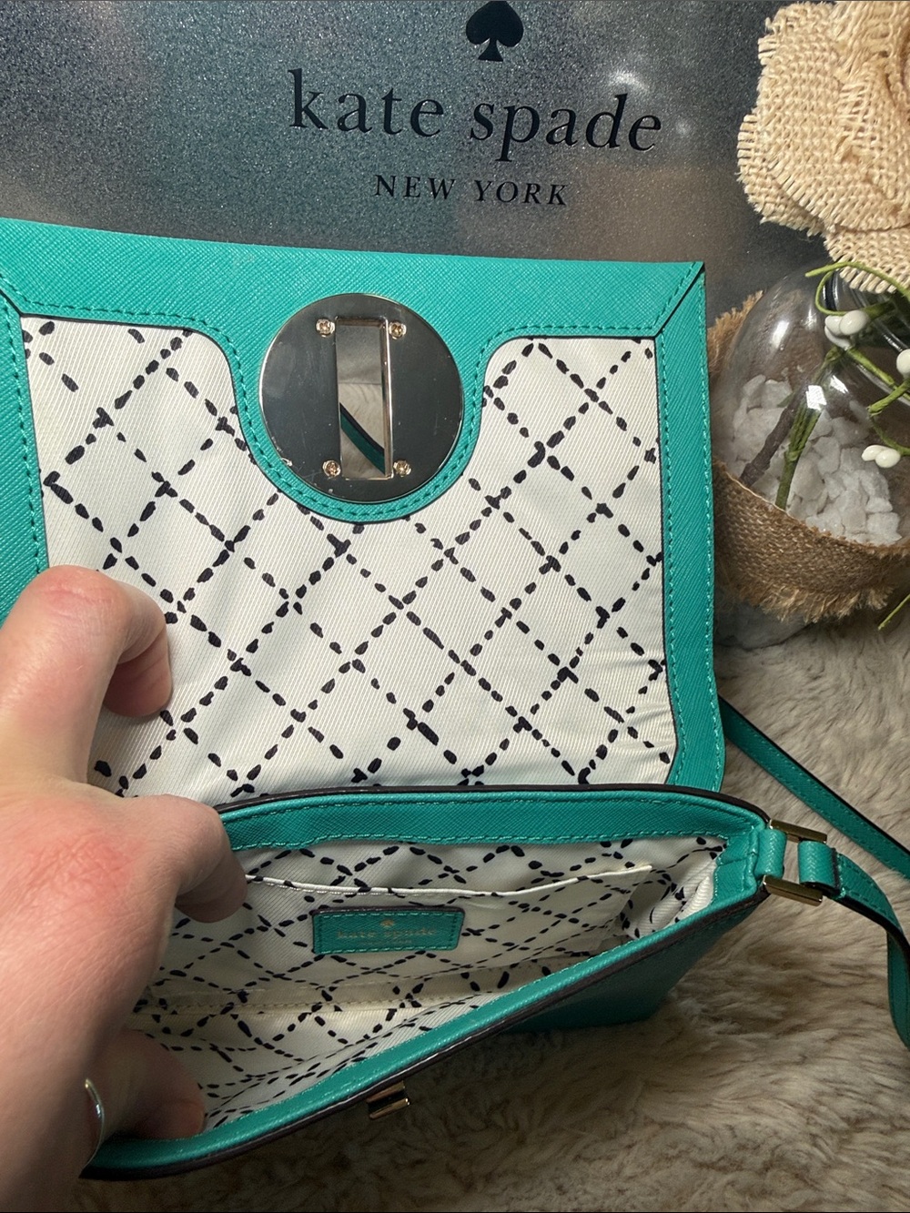 ✨ Kate Spade Sally Newbury Lane turquoise saffiano leather crossbody bag✨ - Picture 5 of 13
